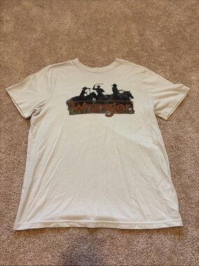 Wrangler Cream Short-Sleeve Tee with Retro Logo and Cowboy Silhouette
